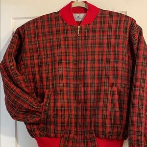 The La Costa Spa Vintage Bomber Jacket Size Med Red Green Plaid Drop Shoulder
